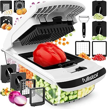 FullStar Vegetable and Onion Chopper – Professional Food Chopper, Spiralizer, Dicer, 4-in-1, White